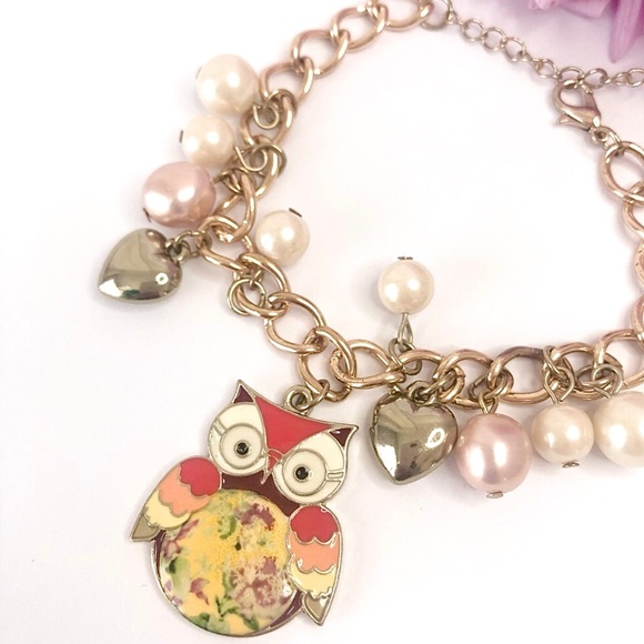 Owl pearl charm bracelet - Picture 2 of 3